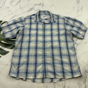 Mountain Khakis Mens Button Up Shirt Size XL Blue Plaid Relaxed Fit Vented Back
